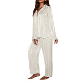 GETADME Women's striped pajama set solid French silk satin pajamas two piece set, comfortable home pajamas roupa feminina womens pyjamas