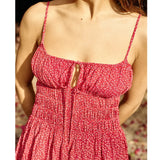 GETADME 여성 Y2K 페어리 캐미 드레스 솔리드/플로럴 타이업 스퀘어넥 스모크 스파게티 스트랩 러플 캐주얼 파티 미니 드레스 스트리트웨어