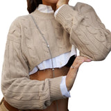GETADME Womens Chunky Cable Knitted Crochet Sweater Y2k Crop Tops Long Sleeve T-Shirts Teen Summer Clothes Streetwear