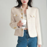 GETADME Wool Blend Tweed Jackets for Women, Retro Small Fragrance Epaulettes, Fall Jacket, Outdoor Coat, High Quality, 50.2% wool, 2024