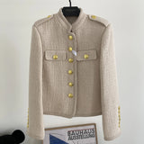 GETADME Wool Blend Tweed Jackets for Women, Retro Small Fragrance Epaulettes, Fall Jacket, Outdoor Coat, High Quality, 50.2% wool, 2024