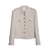 GETADME Wool Blend Tweed Jackets for Women, Retro Small Fragrance Epaulettes, Fall Jacket, Outdoor Coat, High Quality, 50.2% wool, 2024