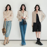 GETADME Wool Blend Tweed Jackets for Women, Retro Small Fragrance Epaulettes, Fall Jacket, Outdoor Coat, High Quality, 50.2% wool, 2024