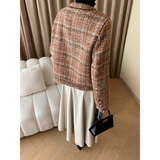 GETADME Wool Blended Woven Tweed Plaid Women Coat Small Fragrance High Quality O Neck Casual Orange French Female Jacket Autumn Winter