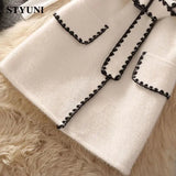 GETADME Woolen Vintage Turn-Down Collar High Waist With Belt Dresses Knitted Sweaters Pullover Two-piece Set Womens Dress Suit 2025
