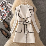 GETADME Woolen Vintage Turn-Down Collar High Waist With Belt Dresses Knitted Sweaters Pullover Two-piece Set Womens Dress Suit 2025