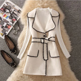 GETADME Woolen Vintage Turn-Down Collar High Waist With Belt Dresses Knitted Sweaters Pullover Two-piece Set Womens Dress Suit 2025