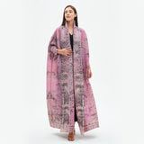 Getadme Wrinkled Women's Windbreaker Jacket Bat Sleeve Scarf Collar, Gradient Long Robe Fashion Retro Coats and Jackets Women