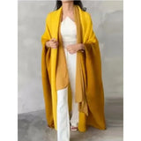Getadme Wrinkled Women's Windbreaker Jacket Bat Sleeve Scarf Collar, Gradient Long Robe Fashion Retro Coats and Jackets Women
