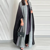Getadme Wrinkled Women's Windbreaker Jacket Bat Sleeve Scarf Collar, Gradient Long Robe Fashion Retro Coats and Jackets Women