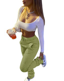 GETADME XS-3XL 사이즈 스택드 스웨트 팬츠 가을 겨울 여성용 미드 웨이스트 두꺼운 스택드 플리스 팬츠 조거 롱 팬츠 스웨트 팬츠