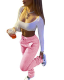 GETADME XS-3XL 사이즈 스택드 스웨트 팬츠 가을 겨울 여성용 미드 웨이스트 두꺼운 스택드 플리스 팬츠 조거 롱 팬츠 스웨트 팬츠