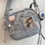 GETADME Y2K Vintage Denim Handbag Cute Casual Fashion Chase Star Pain Bag 2025 Spring New Fashion Designer Luxury Square Bag