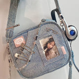 GETADME Y2K Vintage Denim Handbag Cute Casual Fashion Chase Star Pain Bag 2025 Spring New Fashion Designer Luxury Square Bag