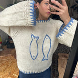 GETADME Y2K Aesthetic  Fish Contrast Color Warm Sweater for Fall Winter  Knitwear Knitted Sweater Vintage Long Sleeve Crew Neck Pullover