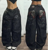 GETADME Y2K American Retro Multi-pocket Overalls Jeans Women New High Street High Waist Loose Straight Tube Slim and Wide Leg Mop Pants