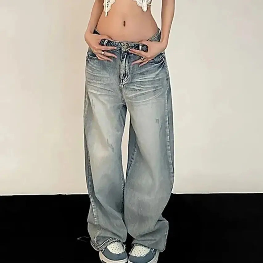 GETADME Y2K Baggy Jeans Women Vintage Streetwear Oversized Retro Korean Style Denim Pants Skinny Hippie Straight Wide Leg Denim Trousers