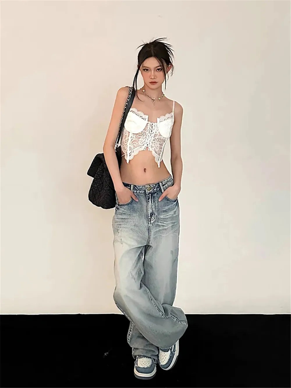 GETADME Y2K Baggy Jeans Women Vintage Streetwear Oversized Retro Korean Style Denim Pants Skinny Hippie Straight Wide Leg Denim Trousers