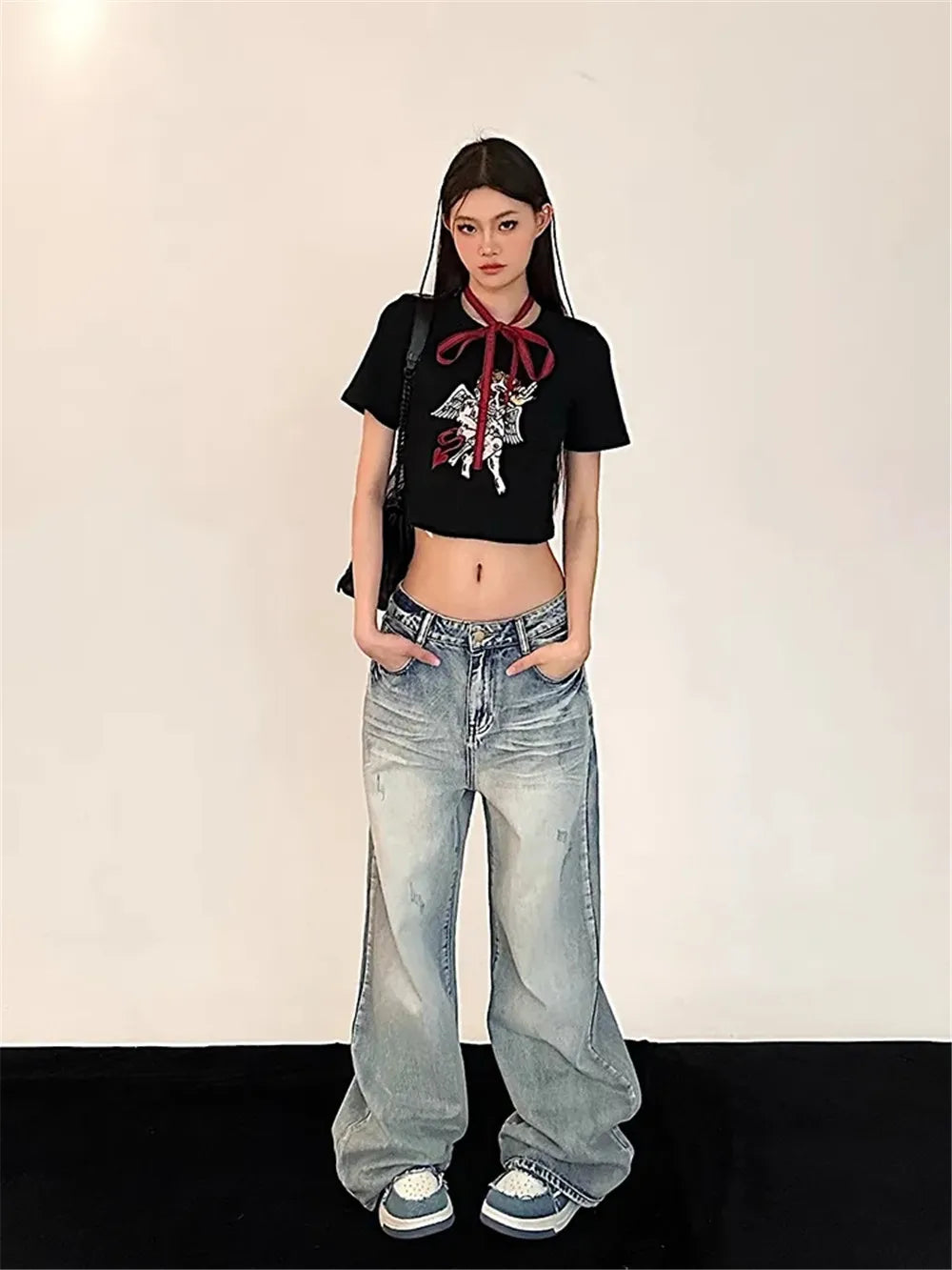 GETADME Y2K Baggy Jeans Women Vintage Streetwear Oversized Retro Korean Style Denim Pants Skinny Hippie Straight Wide Leg Denim Trousers