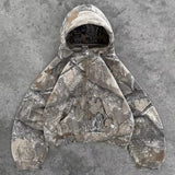 GETADME Y2K Camouflage Plush Fur Hooded Coat Fashion Men and Women Harajuku Punk Leaf Graphic Oversized Coat Autumn Winter Zipper Jacket
