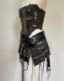 GETADME Y2K 데님 스티칭 및 워싱으로 만드는 올드 투피스 워하라주쿠 고스 롱슬리브 지퍼 코트 미니 플리츠 스커트 가을 코트