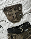 GETADME Y2K 데님 스티칭 및 워싱으로 만드는 올드 투피스 워하라주쿠 고스 롱슬리브 지퍼 코트 미니 플리츠 스커트 가을 코트