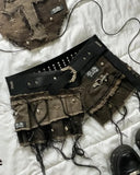 GETADME Y2K 데님 스티칭 및 워싱으로 만드는 올드 투피스 워하라주쿠 고스 롱슬리브 지퍼 코트 미니 플리츠 스커트 가을 코트