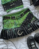 GETADME Y2K 데님 스티칭 및 워싱으로 만드는 올드 투피스 워하라주쿠 고스 롱슬리브 지퍼 코트 미니 플리츠 스커트 가을 코트