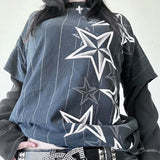 GETADME Y2K Grunge Emo Vintage T-shirt 2000s Cross Cyber Goth Patchwork Long Sleeve Tees E-girl Gothic Harajuku Loose Tops Women Men