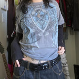GETADME Y2K Grunge Emo Vintage T-shirt 2000s Cross Cyber Goth Patchwork Long Sleeve Tees E-girl Gothic Harajuku Loose Tops Women Men