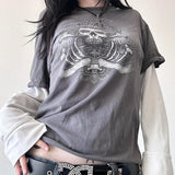 GETADME Y2K Grunge Emo Vintage T-shirt 2000s Cross Cyber Goth Patchwork Long Sleeve Tees E-girl Gothic Harajuku Loose Tops Women Men