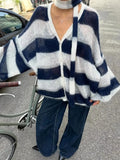 GETADME Y2K Harajuku Aesthetic Women's Autumn Winter Striped Knitted Sweater Casual Loose Chic Fashion Cardigan Pullover 2025 Streetwear