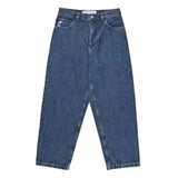 GETADME Y2K Harajuku Polar Big Boy Jeans Pants Hip Hop Cartoon Embroidery Retro Blue Baggy Jeans Mens Womens High Waist Wide Leg Trouser
