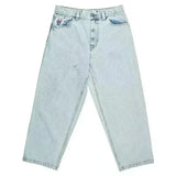 GETADME Y2K Harajuku Polar Big Boy Jeans Pants Hip Hop Cartoon Embroidery Retro Blue Baggy Jeans Mens Womens High Waist Wide Leg Trouser