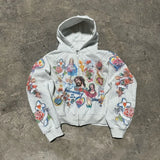 Sweat à capuche oversize zippé Getadme Y2K Harajuku rétro style streetwear américain imprimé croisé, veste sweat-shirt tendance et décontractée.