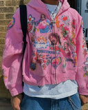 Sweat à capuche oversize zippé Getadme Y2K Harajuku rétro style streetwear américain imprimé croisé, veste sweat-shirt tendance et décontractée.