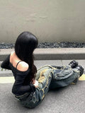 GETADME Y2K High Street Ripped Tassel Washed Baggy Jeans Woman Retro Street Hip-hop Loose Old Fashion Casual High Waist Wide Leg Jeans