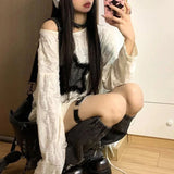 GETADME Y2K 홀스타 프린트 티셔츠 여성 패션 스트리트웨어 오프숄더 탑 여름 오버사이즈 K팝 긴팔 루즈 티셔츠 여성 신상품