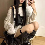 GETADME Y2K 홀스타 프린트 티셔츠 여성 패션 스트리트웨어 오프숄더 탑 여름 오버사이즈 K팝 긴팔 루즈 티셔츠 여성 신상품