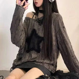 GETADME Y2K 홀스타 프린트 티셔츠 여성 패션 스트리트웨어 오프숄더 탑 여름 오버사이즈 K팝 긴팔 루즈 티셔츠 여성 신상품