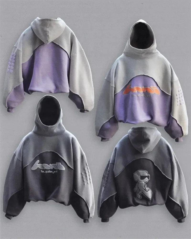 GETADME Y2K Hoodie Harajuku Foam printing Splicing Design high quality Oversized sweatshirt Hip Hop vintage Men women fashion streetwear