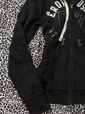 GETADME Y2K Letter Printed Fur Collar Gothic Solid Color Hoodie Women's Slim Personality Black Zipper Sweatshirt Autumn Winter Warm Top
