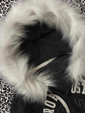 GETADME Y2K Letter Printed Fur Collar Gothic Solid Color Hoodie Women's Slim Personality Black Zipper Sweatshirt Autumn Winter Warm Top