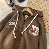GETADME Y2K Long Sleeve Loose Jackets Women Gothic Embroidery Hoodies Vintage Harajuku Casual Zip Up Hooded Sweatshirts Streetwear