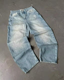 GETADME Y2K New Retro Embroidered Jeans 90s Street Trend Hip Hop Straight Jeans Men's Women's Punk Gothic Casual Loose Wide Legs Pants