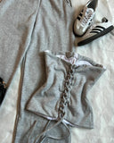 GETADME Y2K 섹시 슬림 탑 팬츠 투피스 세트 여성 하라주쿠 라이트 그레이 타이트 코르셋 탑 하이웨이스트 스웨트 팬츠 가을 겨울 정장