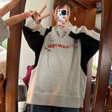 GETADME Y2K Vintage Gray Sweatshirts Women Hip Hop Retro Streetwear Long Sleeve Hoodie Female Harajuku Kpop Patchwork Letter Top