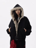 GETADME Y2K Women Clothes Oversize Zip Up Jacket Fox Fur Loose Coats Femme Graphic Jackets Punk Top Vintage Sweatshirts Harajuku Tops