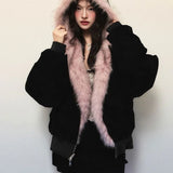 GETADME Y2K Women Clothes Oversize Zip Up Jacket Fox Fur Loose Coats Femme Graphic Jackets Punk Top Vintage Sweatshirts Harajuku Tops