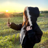 GETADME Y2K Women Clothes Oversize Zip Up Jacket Fox Fur Loose Coats Femme Graphic Jackets Punk Top Vintage Sweatshirts Harajuku Tops